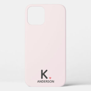 Heart Monogram Blush Pink Girly Cute Feminine iPhone 12 Case