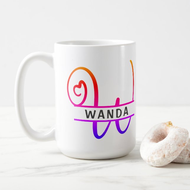 Heart Monogram Custom Coffee Mugs - Letter W (With Donut)