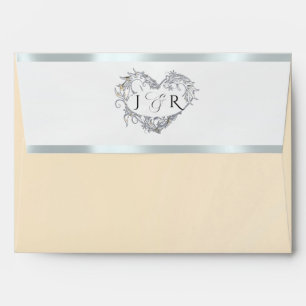 Heart Monogram & Flower- Peach/Silver Wedding Envelope
