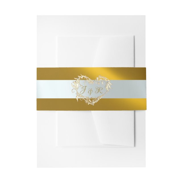 Heart Monogram - Gold/Silver Invitation Belly Band (Front Example)