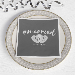 Heart Monogram Hashtag Married Wedding Napkins