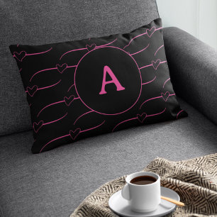 Heart Monogram Magenta Black Pillowcase