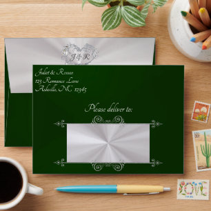 Heart & Monogram on Emerald Wedding Envelope