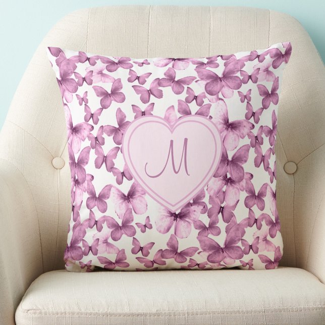 Heart Monogram Pink Butterfly Cushion (Creator Uploaded)