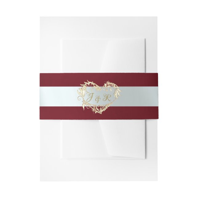 Heart Monogram - Red/Silver Invitation Belly Band (Front Example)