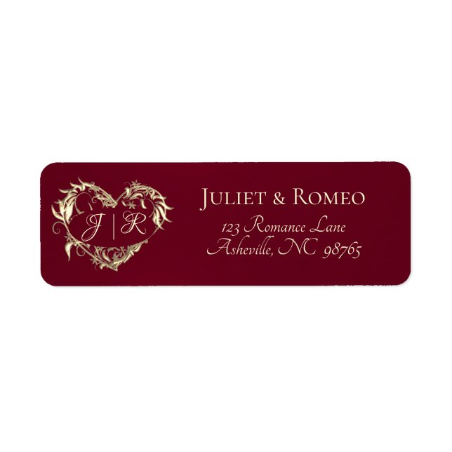 Heart Monogram Return Address - Burgundy (Front)