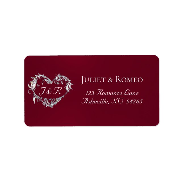 Heart Monogram Return Address - Burgundy Label (Front)
