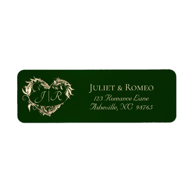 Heart Monogram Return Address - Emerald (Front)