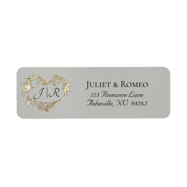 Heart Monogram Return Address - Sage (Front)