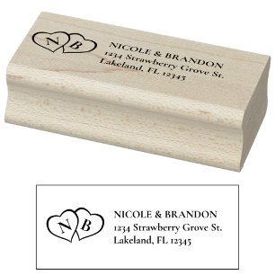 Heart Monogram Wedding Return Address Rubber Stamp
