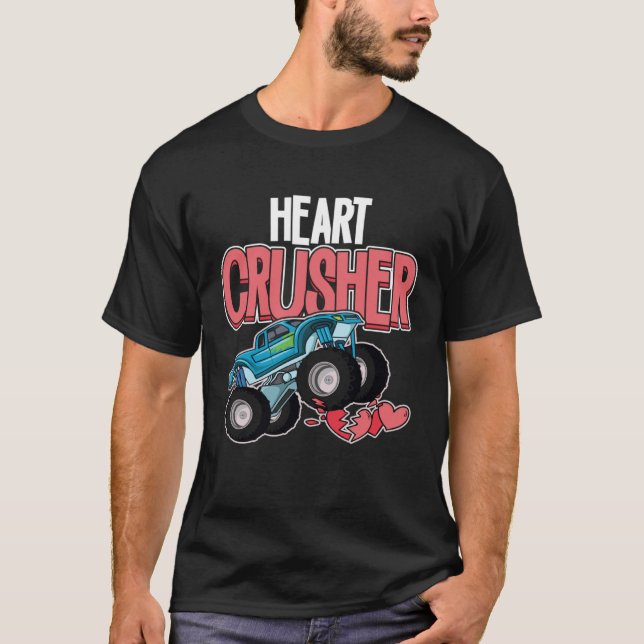 Heart Monster Truck Crusher Funny Valentine's Day  T-Shirt (Front)