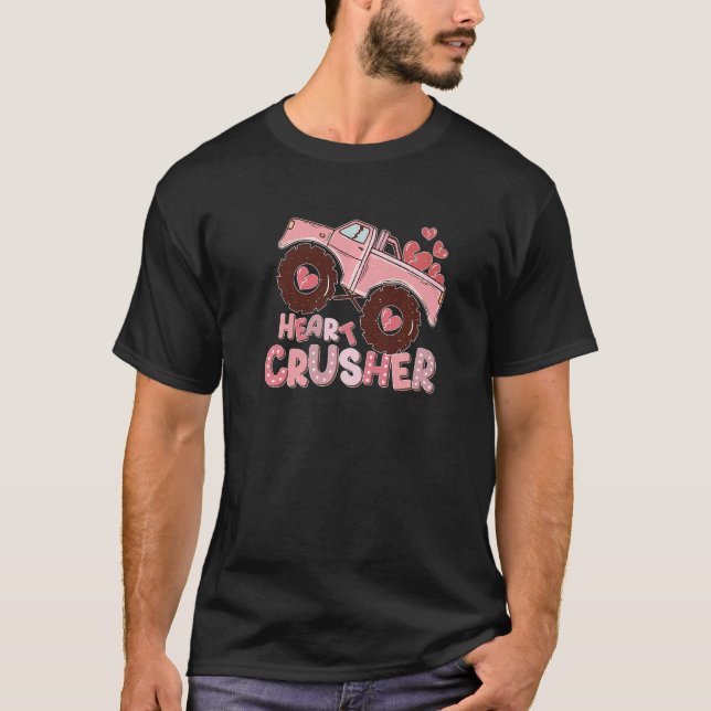 Heart Monster Truck Crusher Valentines Day Cute Gi T-Shirt (Front)