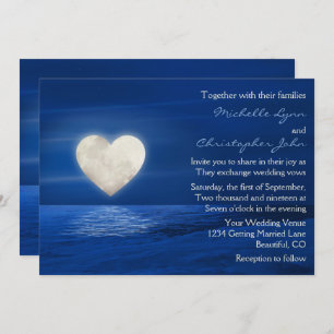 Heart Moon and Snowy Beach Winter Wedding Invitation