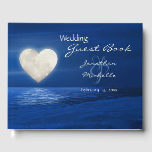 Heart Moon with Snow Covered Beach Winter Wedding Guest Book