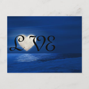 Heart Moon with Snowy Beach LOVE Winter Postcard