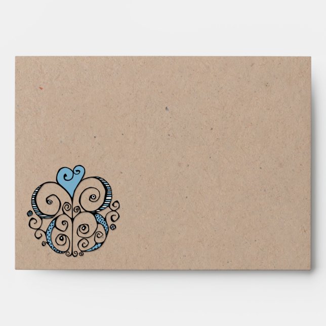 Heart Motif blue kraft A7 Card Envelope (Front)