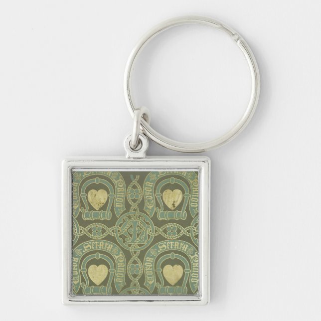 Heart motif ecclesiastical wallpaper design key ring (Front)