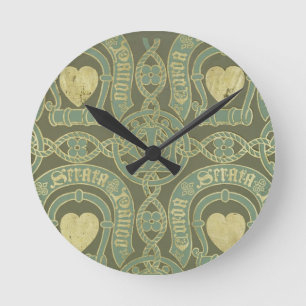 Heart motif ecclesiastical wallpaper design round clock