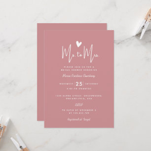 Heart Ms to Mrs Bridal Shower Puce Pink Invitation