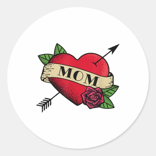 Heart Mum Tattoo _1  Classic Round Sticker (Front)