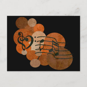Heart music clefs and orange / autumn polka dots postcard