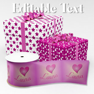 Heart Name Pink Personalised Satin Ribbon