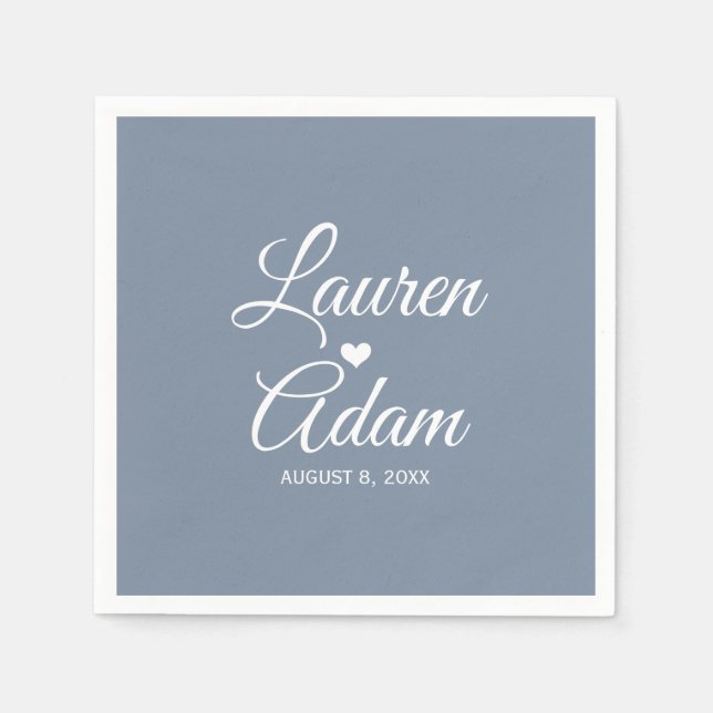 Heart Napkins | Simple Script (Dusty Blue Dk) (Front)