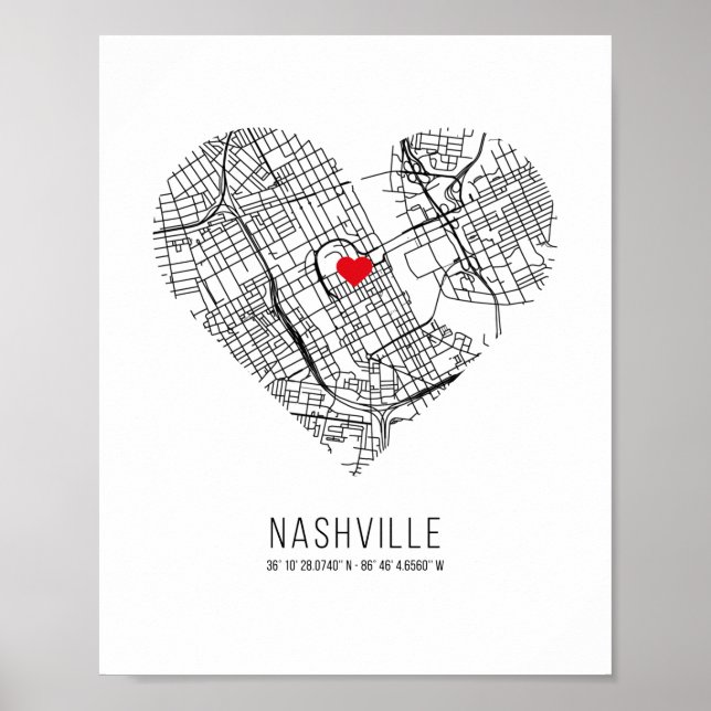 Heart Nashville City Map (United States) Poster (Front)