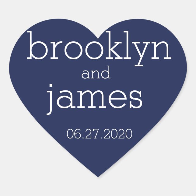 Heart Navy Blue Modern Wedding Stickers (Front)