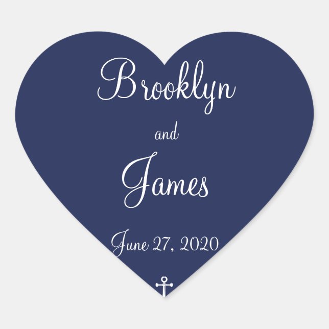 Heart Navy Blue Nautical Wedding Stickers (Front)
