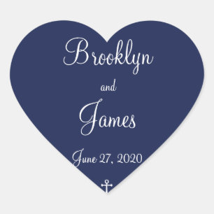 Heart Navy Blue Nautical Wedding Stickers
