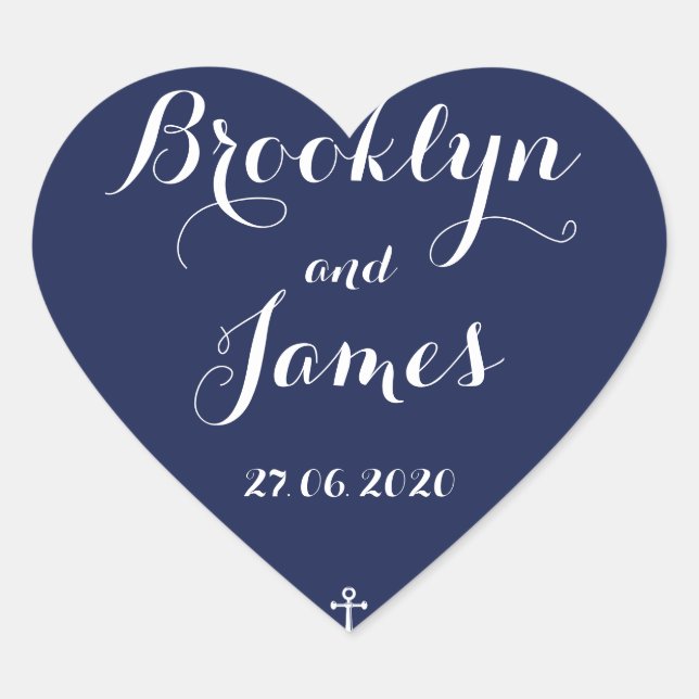 Heart Navy Blue Nautical Wedding Stickers (Front)