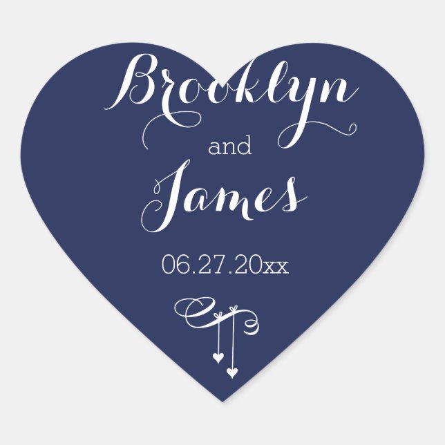 Heart Navy Blue Wedding Stickers With Hearts (Front)