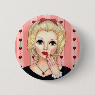 Heart Necklace Girl Blonde Head Vase Luscious Lips 6 Cm Round Badge