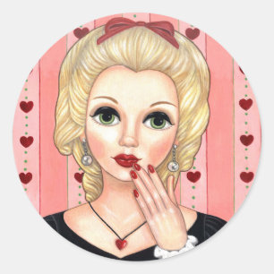Heart Necklace Girl Blonde Head Vase Luscious Lips Classic Round Sticker