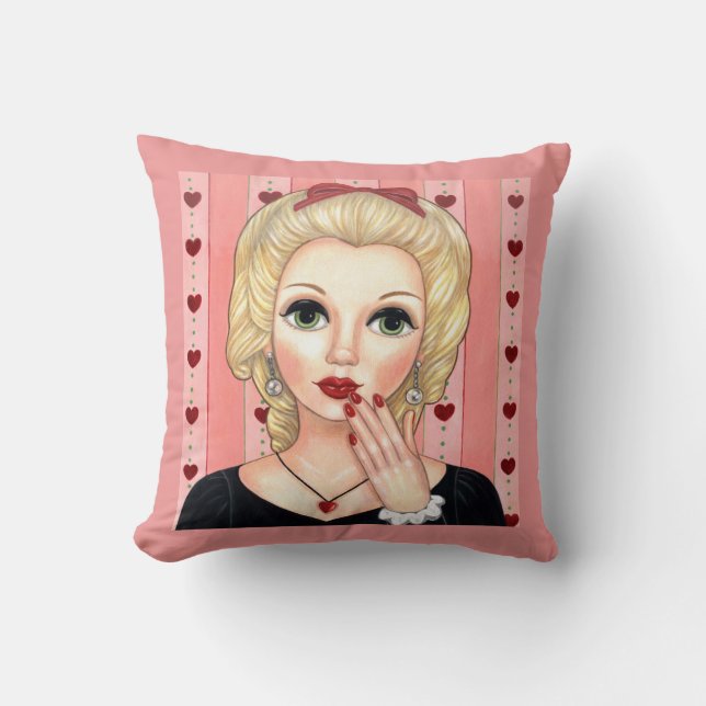 Heart Necklace Girl Blonde Head Vase Luscious Lips Cushion (Front)