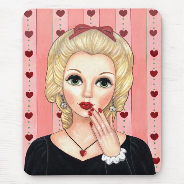 Heart Necklace Girl Blonde Head Vase Luscious Lips Mouse Mat (Front)