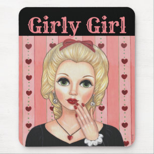 Heart Necklace Head Vase Girly Girl Blonde Pink  Mouse Mat