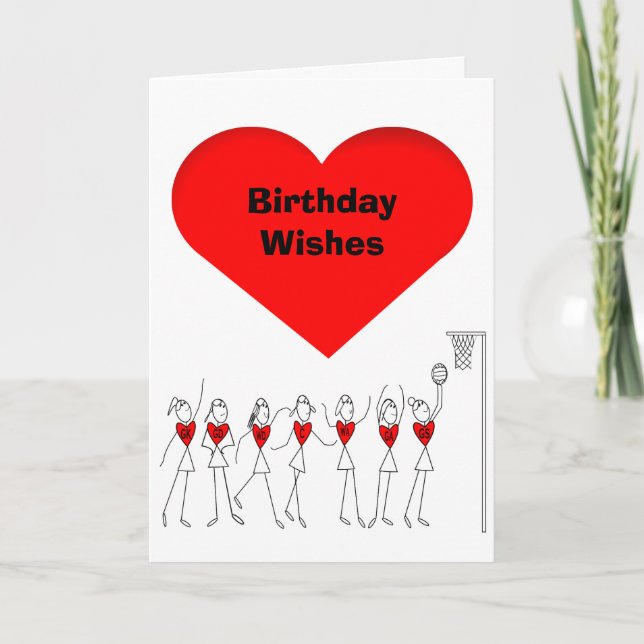 Heart Netball Positions Happy Birthday Card (Front)