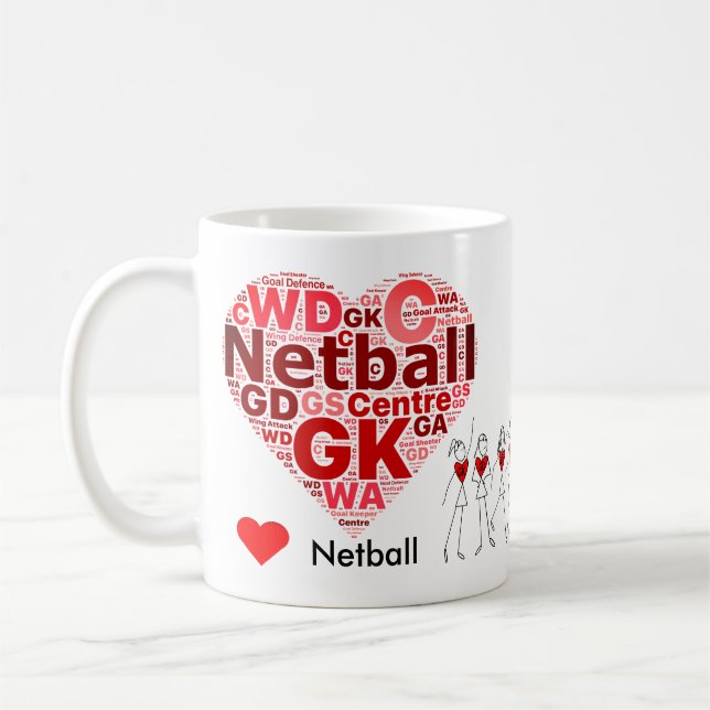 Heart Netball Positions Word Cloud Coffee Mug (Left)