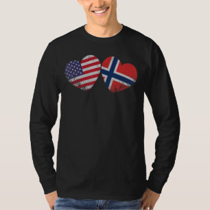 Heart Norwegian American Flag Patriotic Family Her T-Shirt