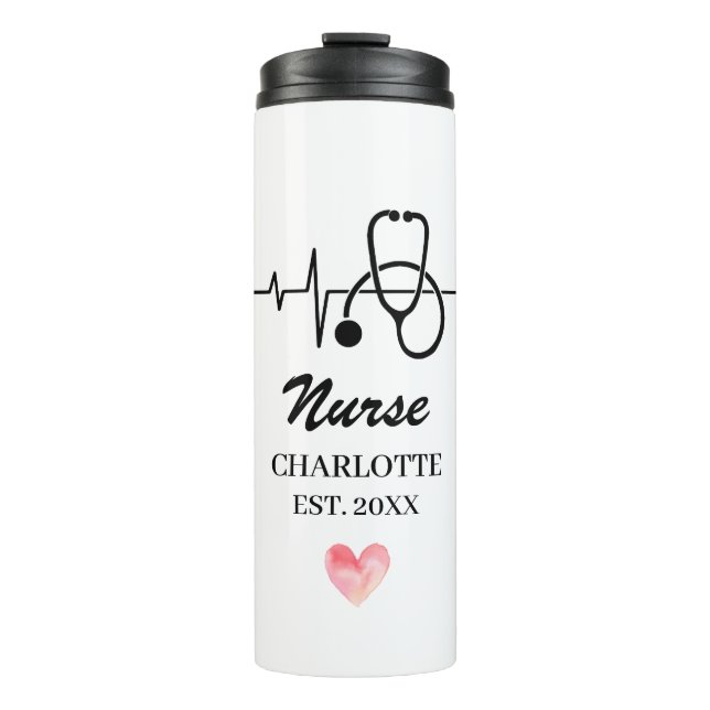 Heart Nurse Doctor Stethoscope Heartbeat  Thermal Tumbler (Front)