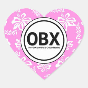 Heart OBX Outer Banks NC Beach Tag Pink Stickers