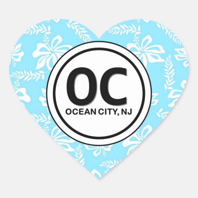 Heart OC Ocean City NJ Blue Flower Stickers (Front)