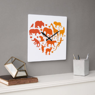 Heart of animals, Gift For Animals lovers Square Wall Clock