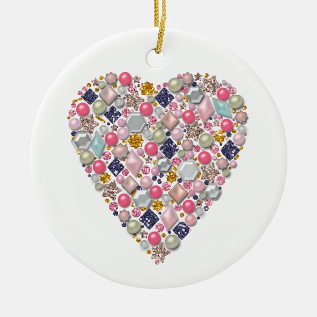 Heart of beads, heart ceramic tree decoration (Front)