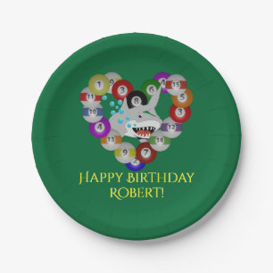 Heart of Billiard Balls Birthday Shark Paper Plate