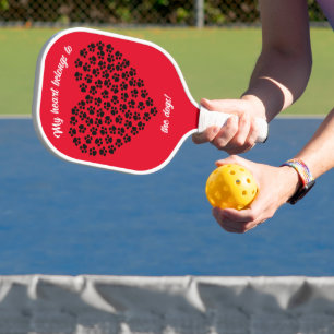 Heart of Black Paws Prints Double Sided Red Pickl Pickleball Paddle