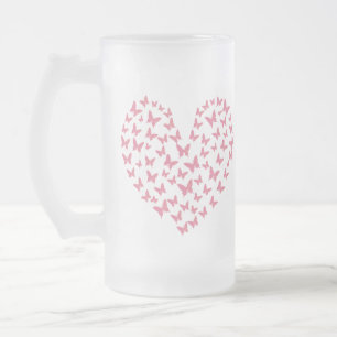 Heart of Capricious Butterflies Frosted Glass Beer Mug