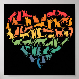 Heart of Cats Cat Lover Colourful Pets Poster